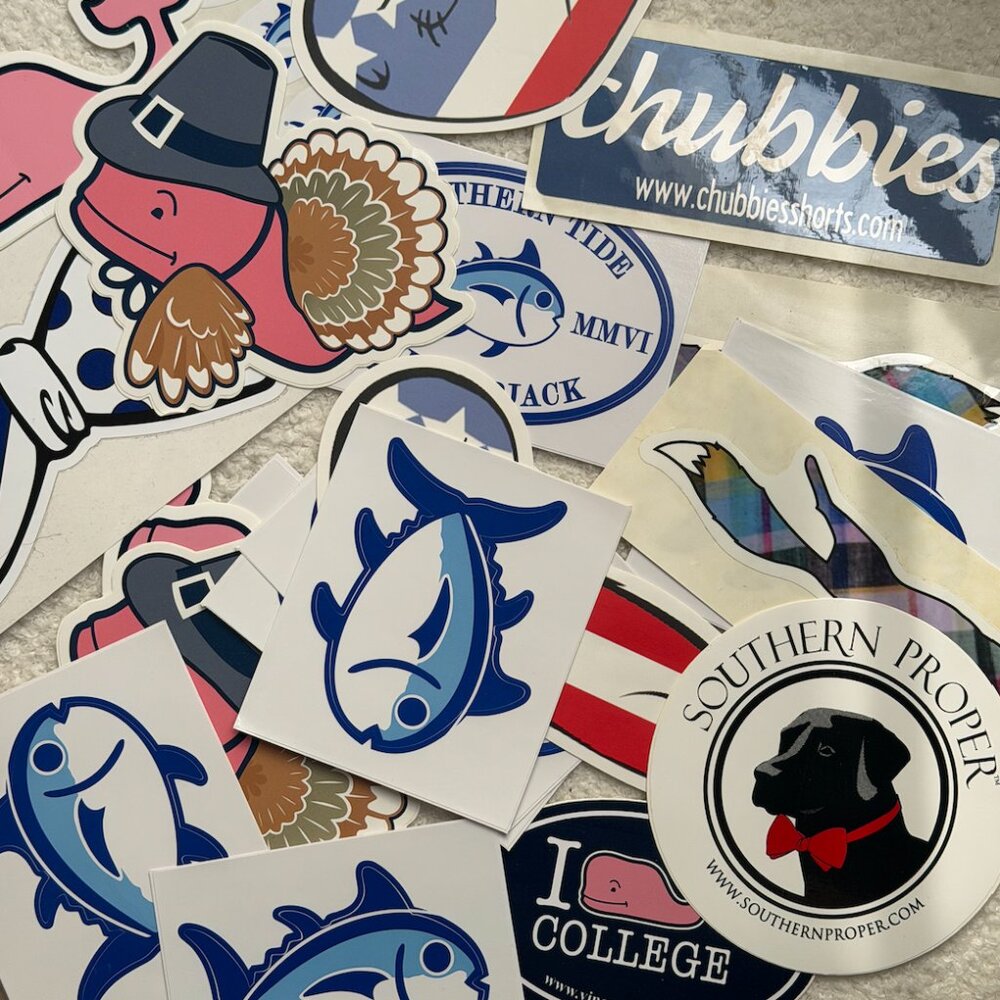 Set of Southern Preppy Brands Stickers (Vineyard Vines, Chubbies, Southern Tide)